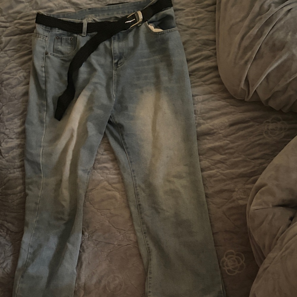 Denim Pants with Black Woven Belt